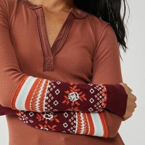 NWT Free People We The Free Mikah Knit Cuff Waffle Knit Long Sleeve Top …